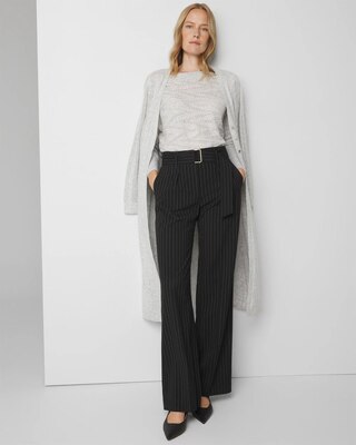 ☆WOOL-BLEND BELTED WIDE LEG TROUSERS/KIMHEKIM☆ Stripe Wool-Blend Belted Wide Leg Trousers (Black) - KIMHĒKIM
